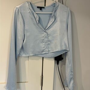 Kendall and Kylie long sleeve crop satin shirt